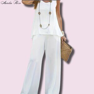 White matching Pant Set with Sleeveless tank, Brand New